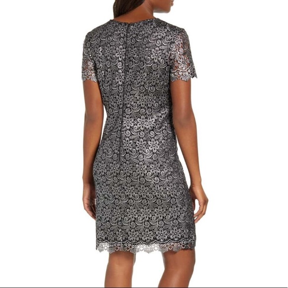 Karl Lagerfeld Paris Metallic Lace Cocktail Dress - Picture 2 of 8